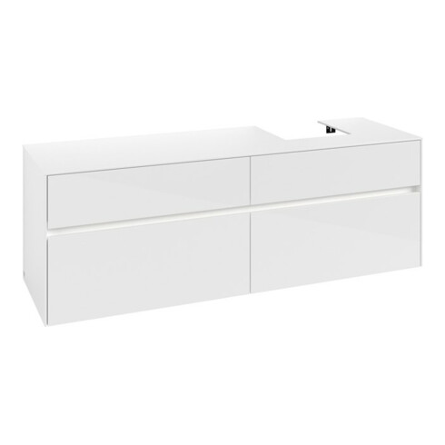 V&B Collaro Meuble sous lavabo 160x54,8x50cm, lavabo droit, LED 12W, blanc brillant
