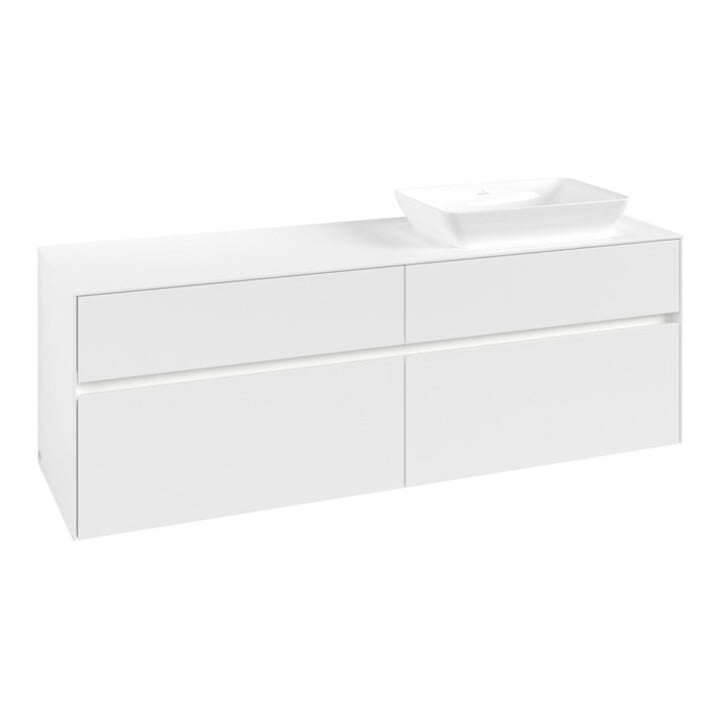 V&B Collaro Meuble sous lavabo 160x54,8x50cm, lavabo droit, LED 12W, blanc mat