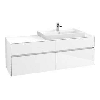 V&B Collaro Meuble sous lavabo 160x54,8x50cm, lavabo droite, LED 12W, blanc brillant