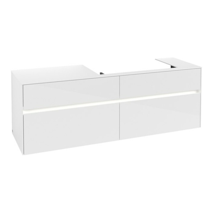 V&B Collaro Meuble sous lavabo 160x54,8x50cm, lavabo droite, LED 12W, blanc brillant