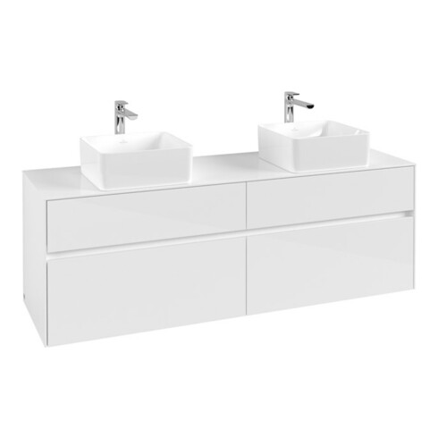 V&B Collaro Meuble sous lavabo 160x54,8x50cm, pour 2 lavabos, Blanc brillant
