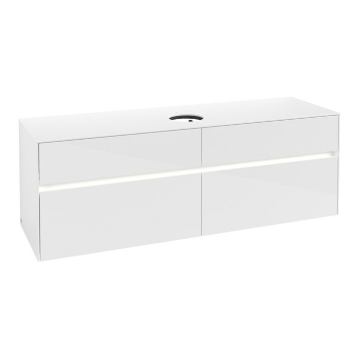 V&B Collaro Meuble sous lavabo 160x54,8x50cm, WT mi, LED 12W, blanc brillant