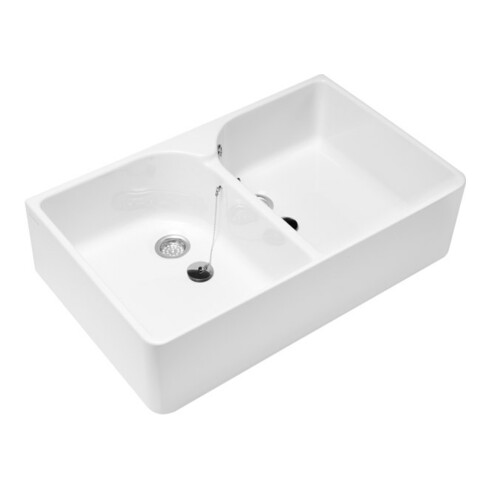 V&B Doppel-Spülbecken O.NOVO 89,5x22x55cm, weiß C-plus, mit Überlauf