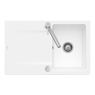 V&B Évier à fleur Siluet 45 Flat avec garniture vidage, commande excentrique, blanc