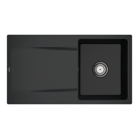 V&B Évier à fleur Siluet 50 Flat avec garniture vidage, commande manuelle, noir pur