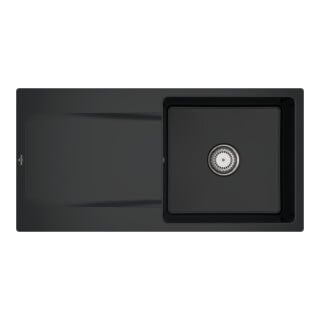 V&B Évier à fleur Siluet 60 Flat avec garniture vidage, commande manuelle, noir pur