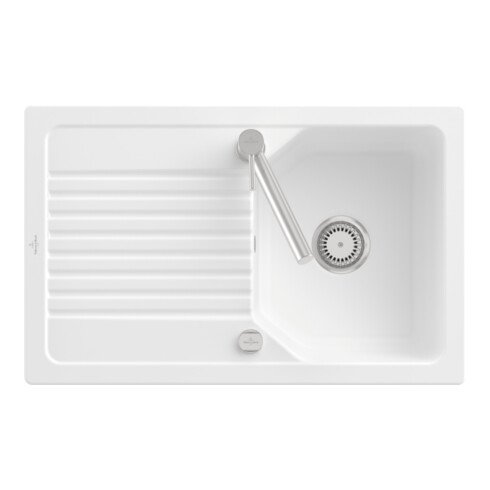 V&B Évier affleurant Linara 45 Flat avec garniture vidage, excentrique, acier blanc C-plus