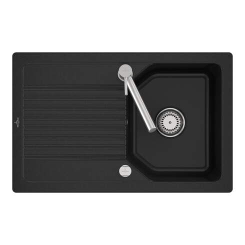 V&B Évier affleurant Linara 45 Flat avec garniture vidage, excentrique, Chrome CeramicPlus