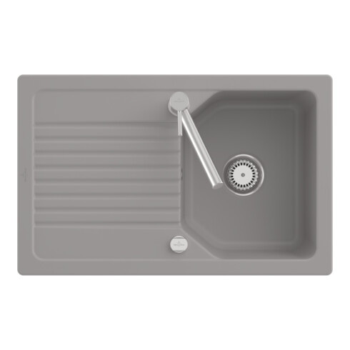 V&B Évier affleurant Linara 45 Flat avec garniture vidage, excentrique, fossil CeramicPlus