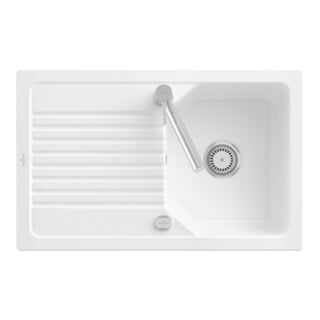 V&B Évier affleurant Linara 45 Flat c/ensemble vidage, excentrique, blanc alp CeramicPlus
