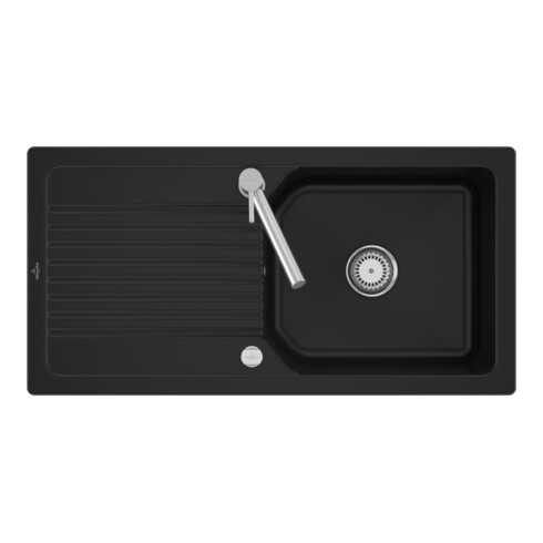 V&B Évier affleurant Linara 60 Flat avec garniture vidage, excentrique, noir pur