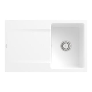 V&B Évier affleurant Siluet 45 Flat avec garniture, commande manuelle, blanc pierre