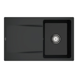V&B Évier affleurant Siluet 45 Flat avec garniture vidage, commande manuelle, noir pur