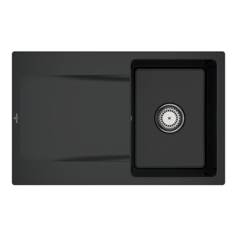 V&B Évier affleurant Siluet 45 Flat avec garniture vidage, commande manuelle, noir pur