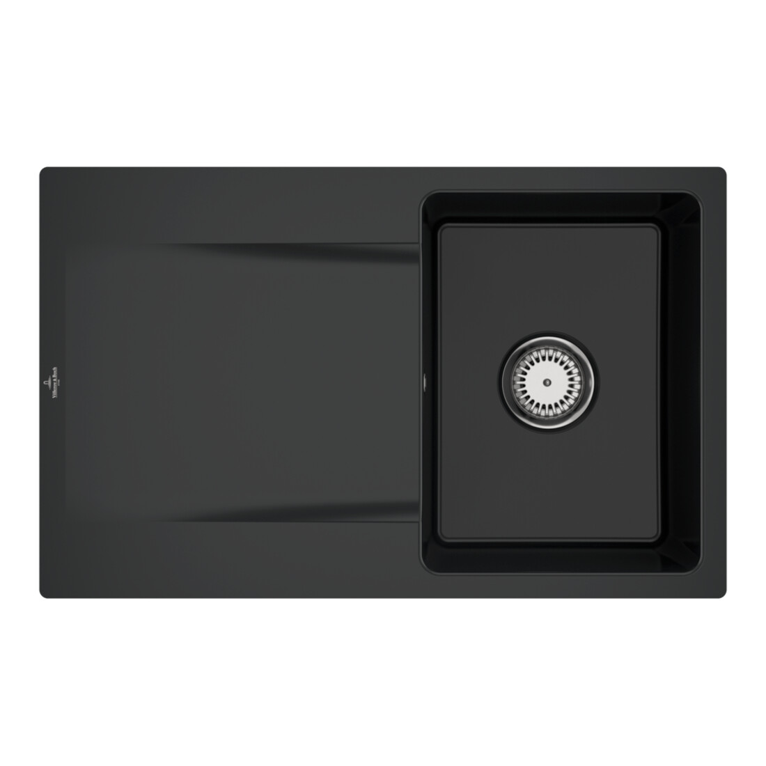 V&B Évier affleurant Siluet 45 Flat avec garniture vidage, commande manuelle, noir pur