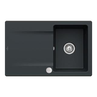 V&B Évier affleurant Siluet 45 Flat avec garniture vidage, excentrique, noir pur