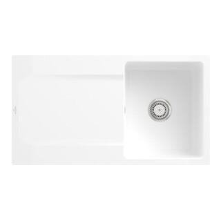 V&B Évier affleurant Siluet 50 Flat avec garniture de vidage, commande manuelle, blanc