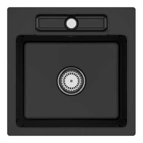 V&B Évier affleurant Siluet 50 S Flat avec garniture, commande manuelle, noir pur