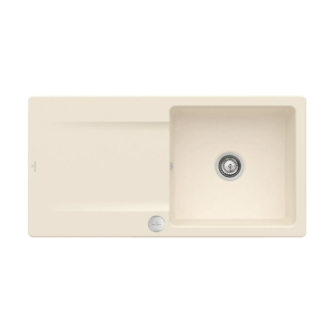 V&B Évier affleurant Siluet 60 Flat avec garniture vidage, excentrique, ivoire CeramicPlus