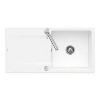 V&B Évier affleurant Siluet 60 Flat c/ garniture vidage, excentrique, blanc alp CeramicPlus