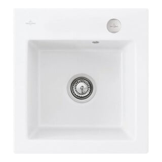 V&B Évier affleurant Subway 45 XS Flat avec garniture, excentrique, blanc pierre