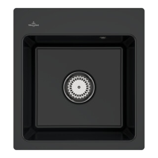 V&B Évier affleurant Subway 45 XS Flat avec garniture vidage, commande manuelle, noir pur