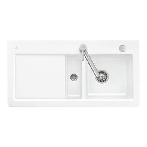 V&B Évier affleurant Subway 60 Flat droite, avec garniture vidage, blanc