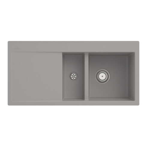 V&B Évier affleurant Subway 60 Flat droite, avec garniture vidage, commande manuelle, fossil