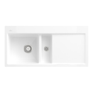 V&B Évier affleurant Subway 60 Flat gauche, avec garniture, commande manuelle, blanc