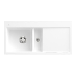 V&B Évier affleurant Subway 60 Flat gauche, avec garniture vidage, blanc pierre