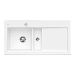 V&B Évier affleurant Subway 60 Flat gauche, avec garniture vidage, commande excentrique, blanc