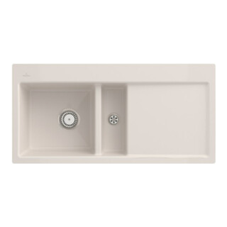 V&B Évier affleurant Subway 60 Flat gauche, avec garniture vidage, commande manuelle, crema