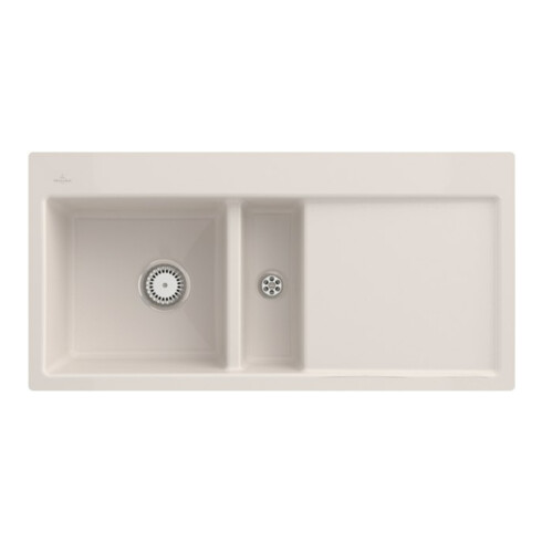 V&B Évier affleurant Subway 60 Flat gauche, avec garniture vidage, commande manuelle, crema