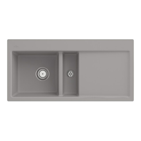 V&B Évier affleurant Subway 60 Flat gauche, avec garniture vidage, commande manuelle, fossil
