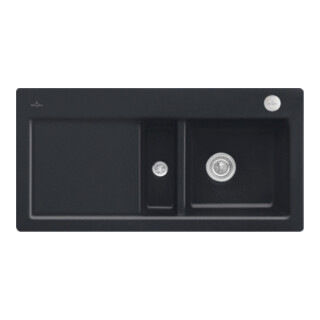 V&B Évier affleurant Subway 60 Flat re, avec garniture vidage, excentrique, noir pur