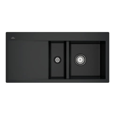V&B Évier affleurant Subway 60 Flat re, avec garniture vidage, mitigeur, noir pur