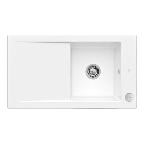 V&B Évier affleurant Timeline 50 Flat avec garniture vidage, excentrique, blanc neige