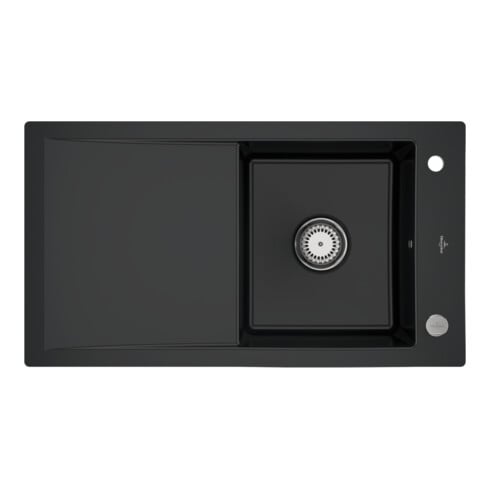 V&B Évier affleurant Timeline 50 Flat avec garniture vidage, excentrique, noir pur