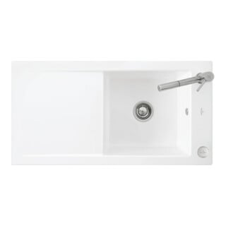 V&B Évier affleurant Timeline 60 Flat avec garniture vidage, commande excentrique, blanc