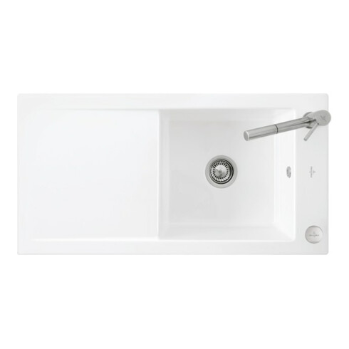 V&B Évier affleurant Timeline 60 Flat avec garniture vidage, commande excentrique, blanc