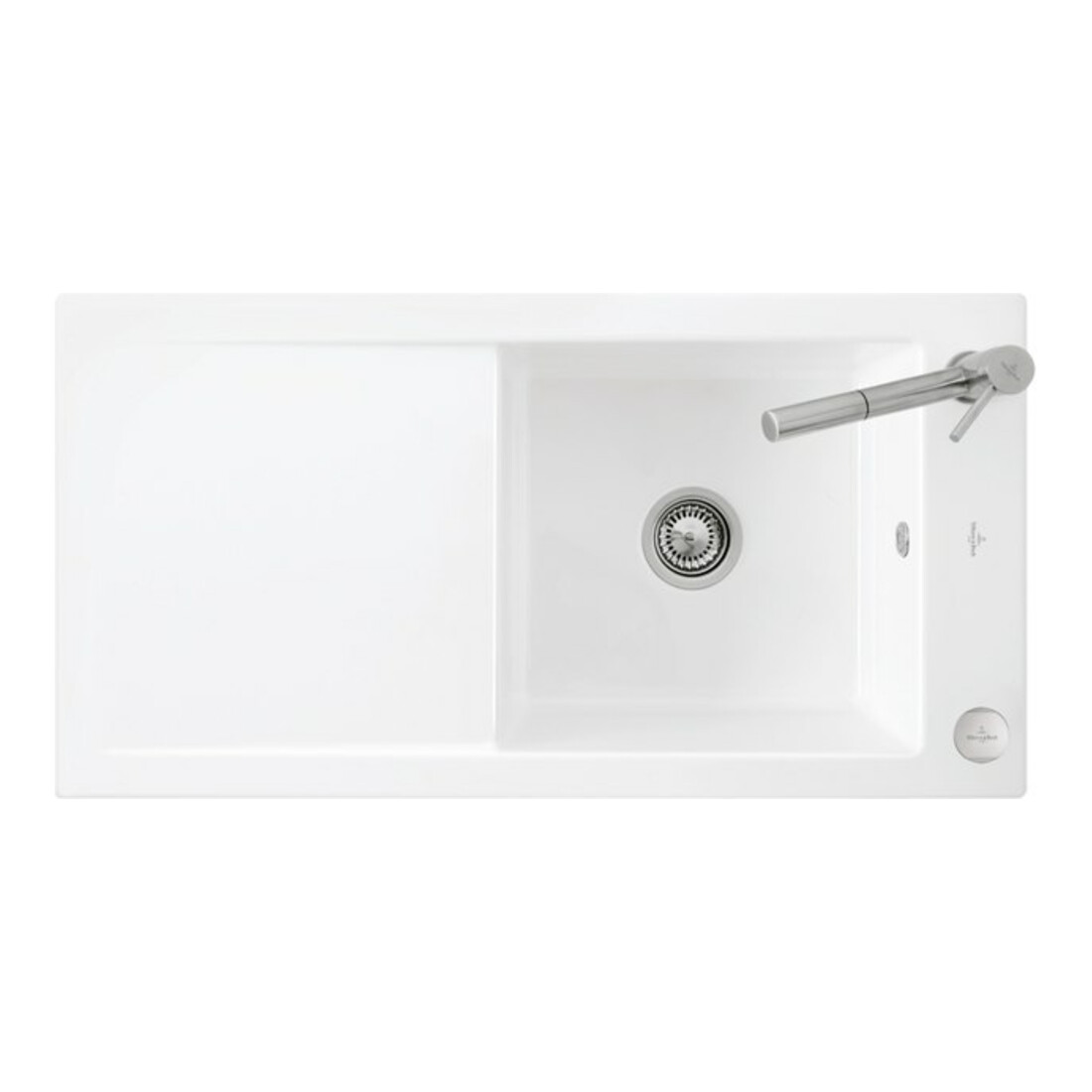 V&B Évier affleurant Timeline 60 Flat avec garniture vidage, commande excentrique, blanc