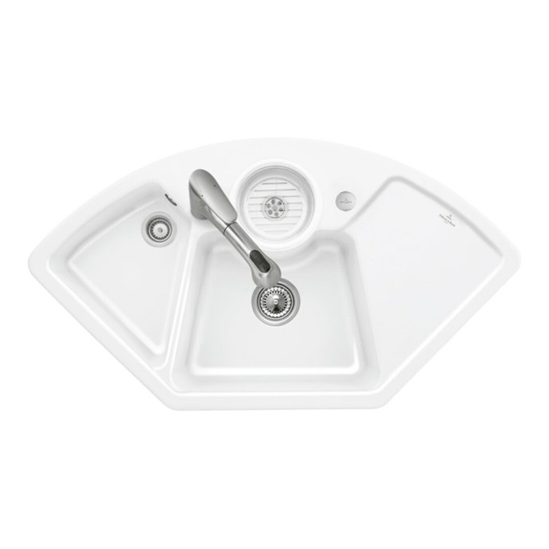V&B Évier d'angle Solo avec garniture vidage, excentrique, blanc alpin CeramicPlus