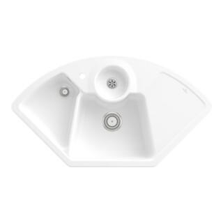 V&B Évier d'angle Solo avec garniture vidage, manuel, blanc brillant CeramicPlus