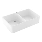 V&B Évier double 90 x avec égouttoir, mitigeur, excentrique, blanc brillant C-plus