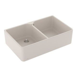 V&B Évier double bac 80 x m avec garniture, manuel, crema CeramicPlus