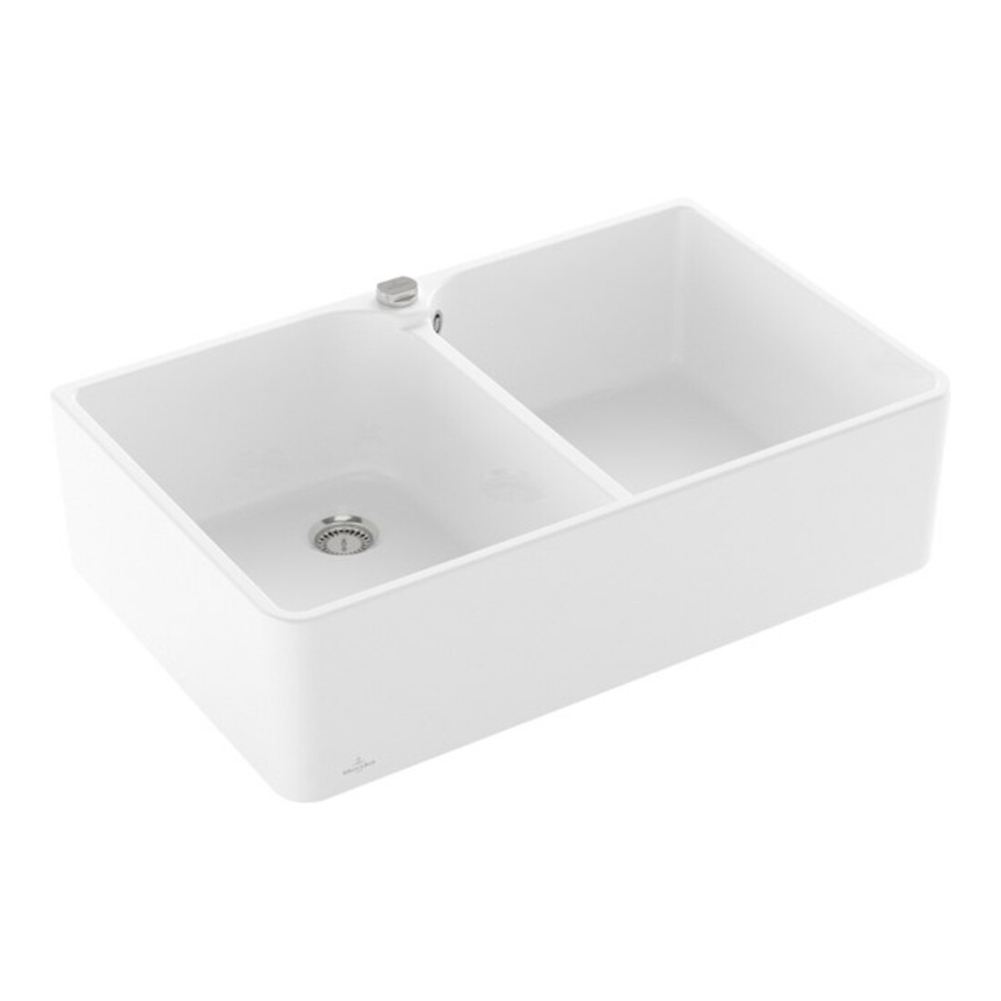 V&B Évier double bac 80 x m avec garniture vidage, excentrique, blanc alp CeramicPlus