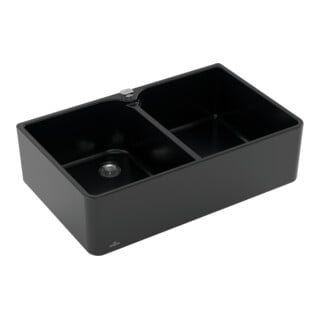 V&B Évier double bac 80 x m avec garniture vidage, excentrique, noir pur