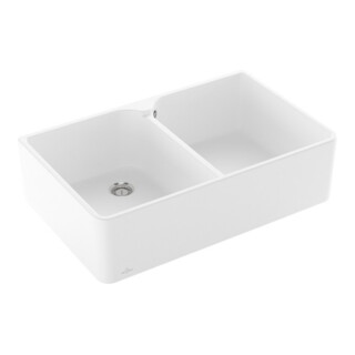 V&B Évier double bac 80 x m avec garniture vidage, manuel, blanc CeramicPlus