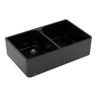 V&B Évier double bac 80 x m, commande manuelle, pure black