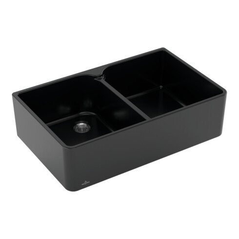 V&B Évier double bac 80 x m, commande manuelle, pure black